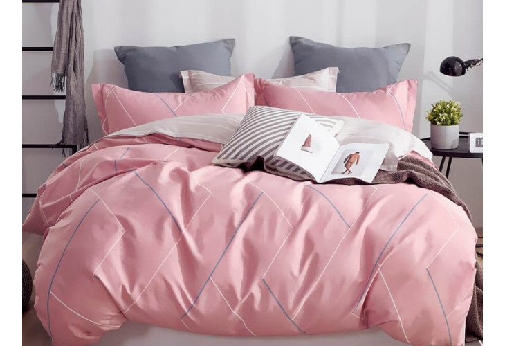 Комплект постельного белья "Розовая дымка" 2-спальный с евро простыней на молнии, сатин
